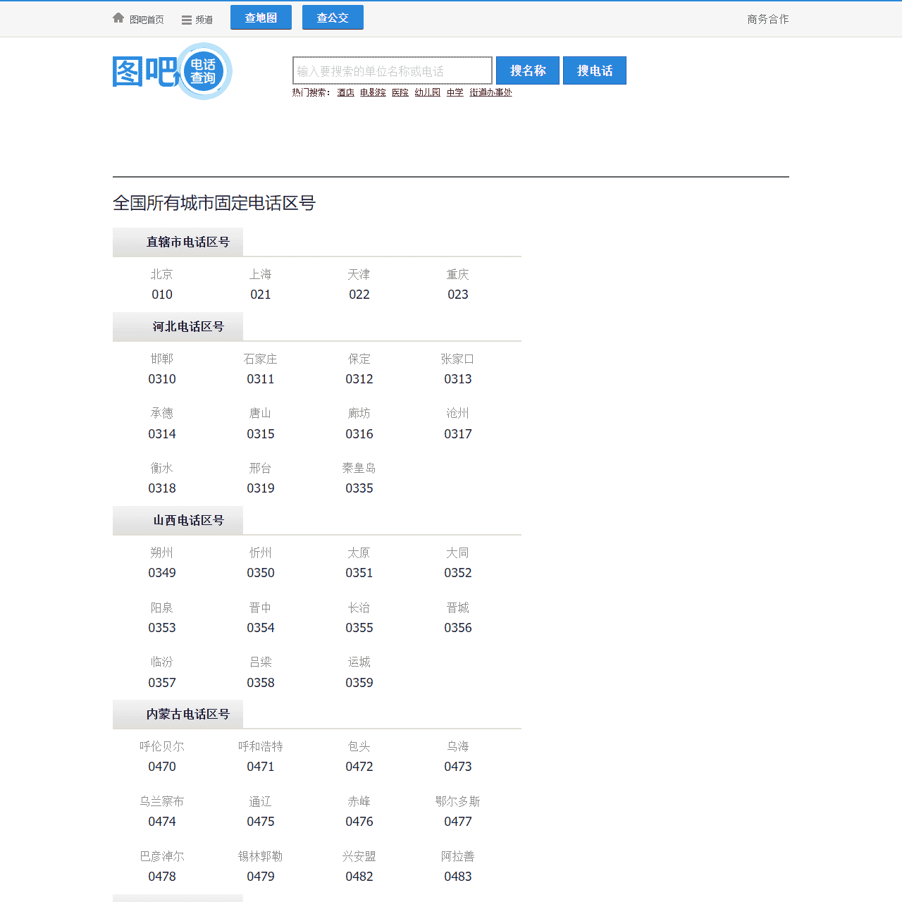 全国电话区号查询